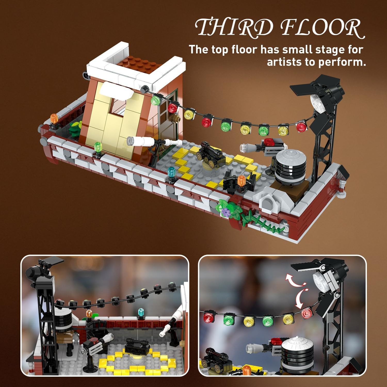 offee House Building Set with LED Light, 1589PCS City Cafe Shop Building Block