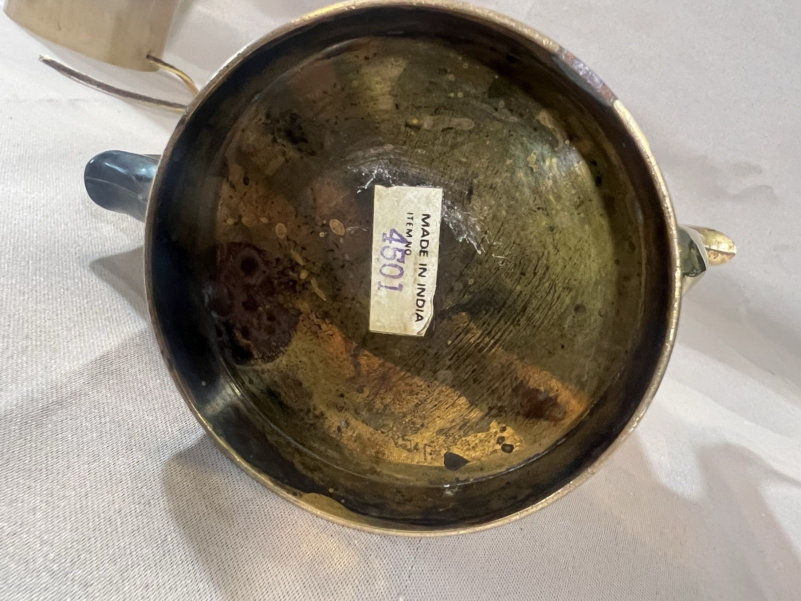 VTG BRASS COFFEE/TEA POT 8.5" T BLACK COATED HANDLE (2506)