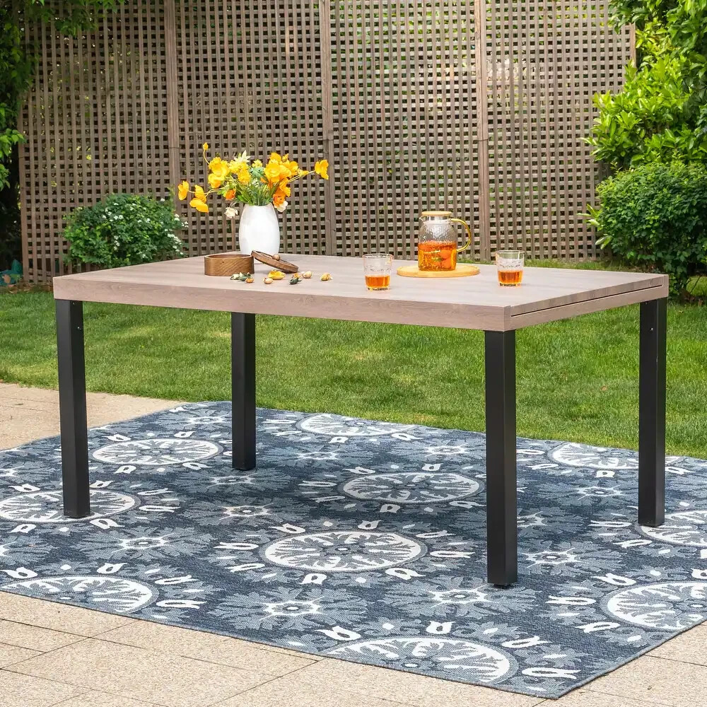 Expandable Patio Dining Table Metal Rectangular Outdoor Table for Garden Porch
