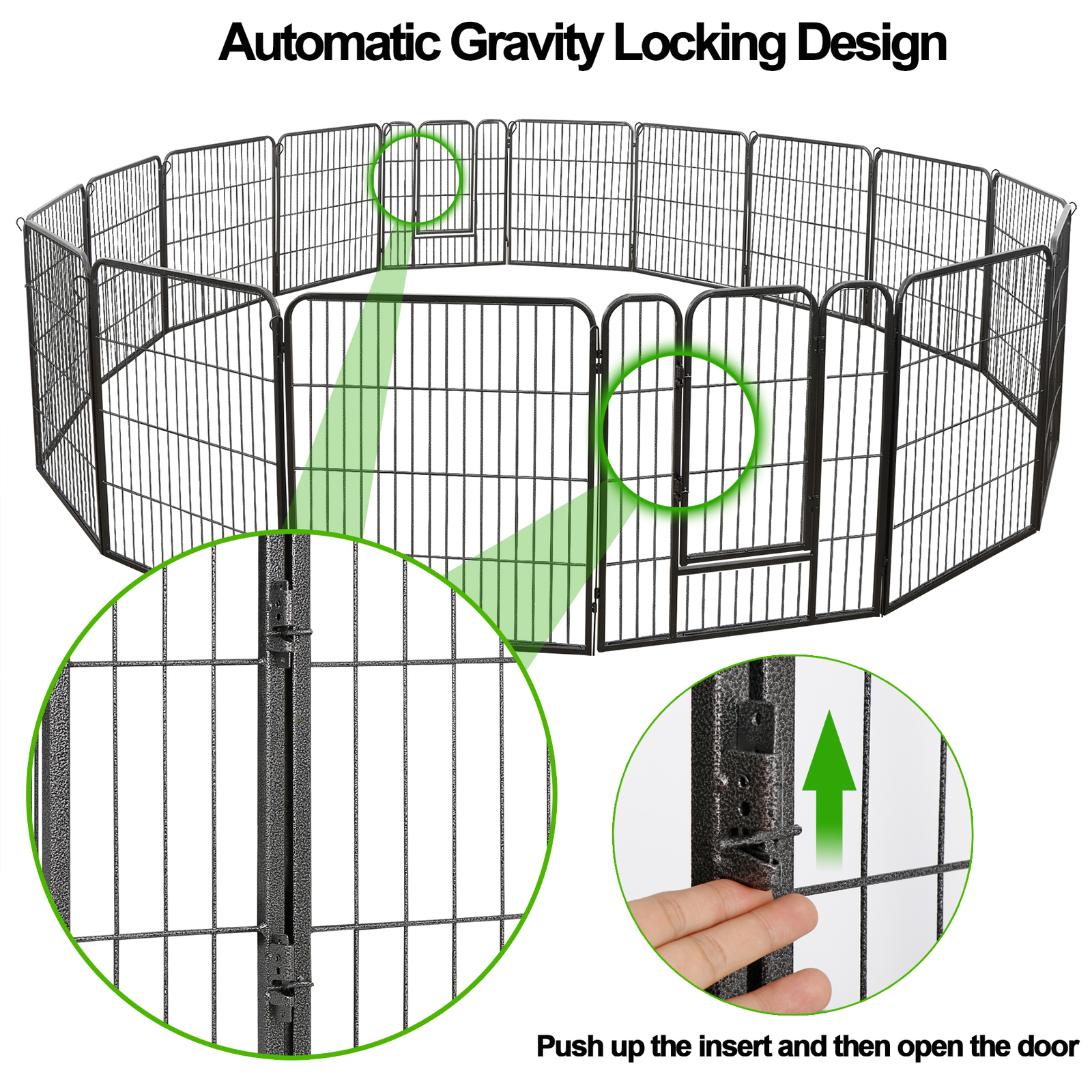 16 Panels 32Inch Dog Pen Fences 2 Doors Metal Barrier for Small/Medium Dogs