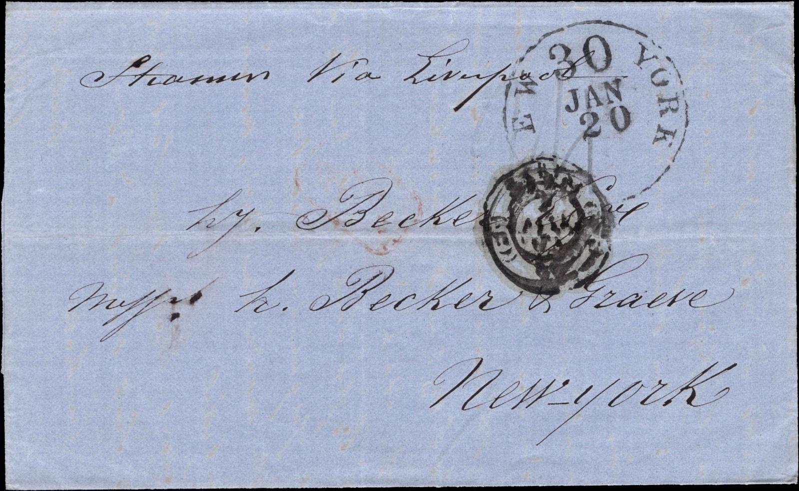 1849 Bordeaux France to New York via Liverpool Steam Packet