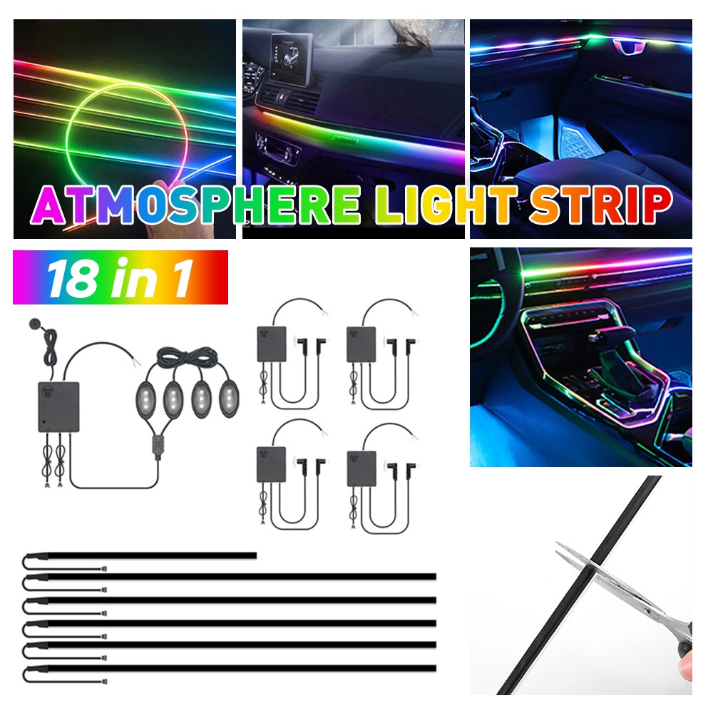 18in1 Car Atmosphere Interior LED Acrylic Guide Fiber Optic Ambient Lights Decor