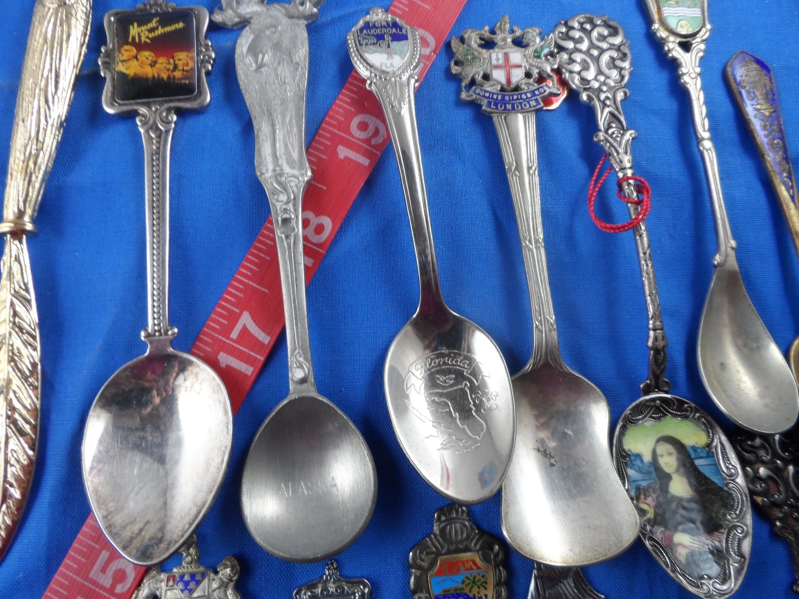 Fresh Souvenir Spoon Lot of 25-Enamel Bowl, Silverplate, Pewter, Brass, Nice