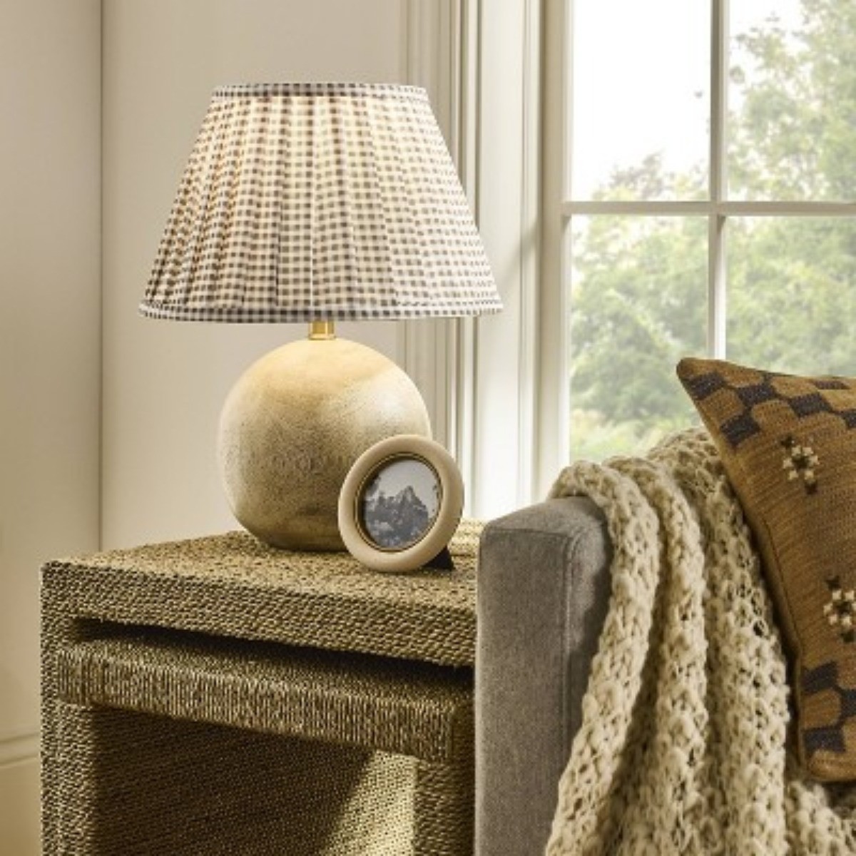 Gingham Pleated Lamp Shade Brown - Threshold designed with Studio McGee
