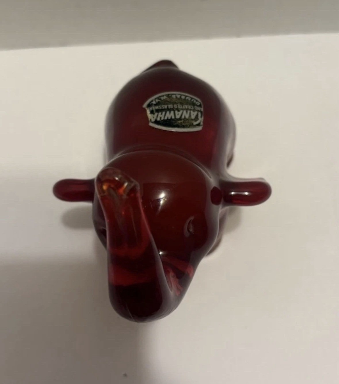 Vintage MCM KANAWHA Red Art Glass ELEPHANT Trunk Up 4" tall