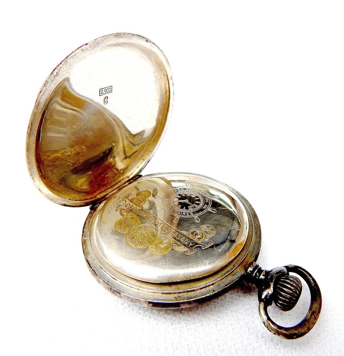 Pocket Watch Cronometro Escasany Dial Porcelain Case Silver 53mm 1910c Working