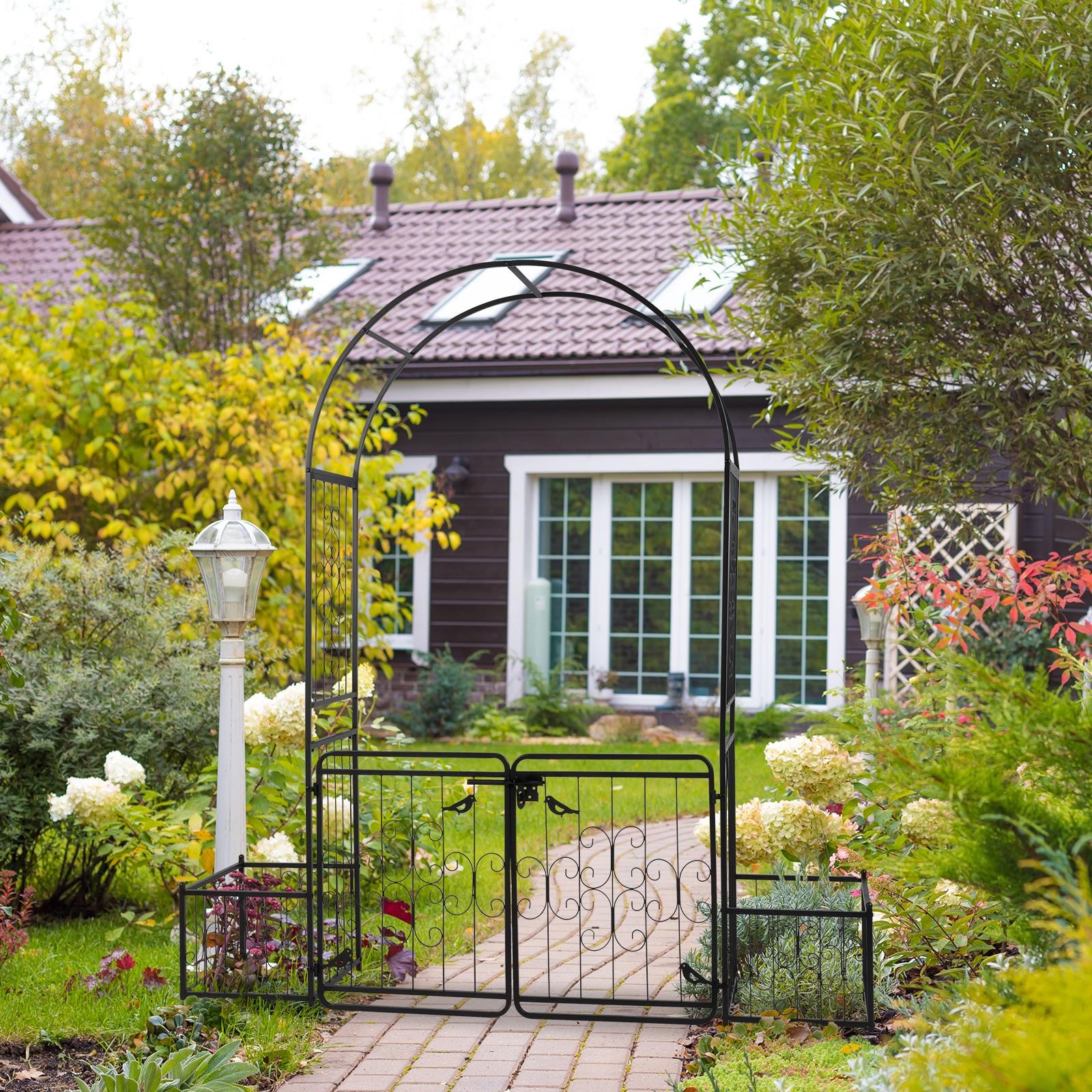 Metal Garden Arch with Planter Boxes and Gate Elegant Wedding Climbing Plants