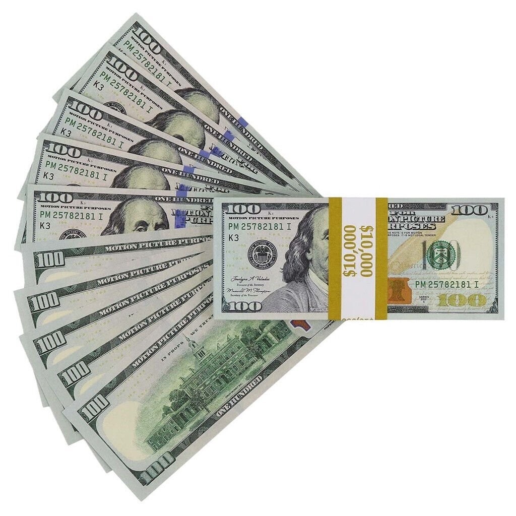 100-1000 pcs Dollar Bills Prop Toys Money Bank Film Cash Paper $10,000 Movie