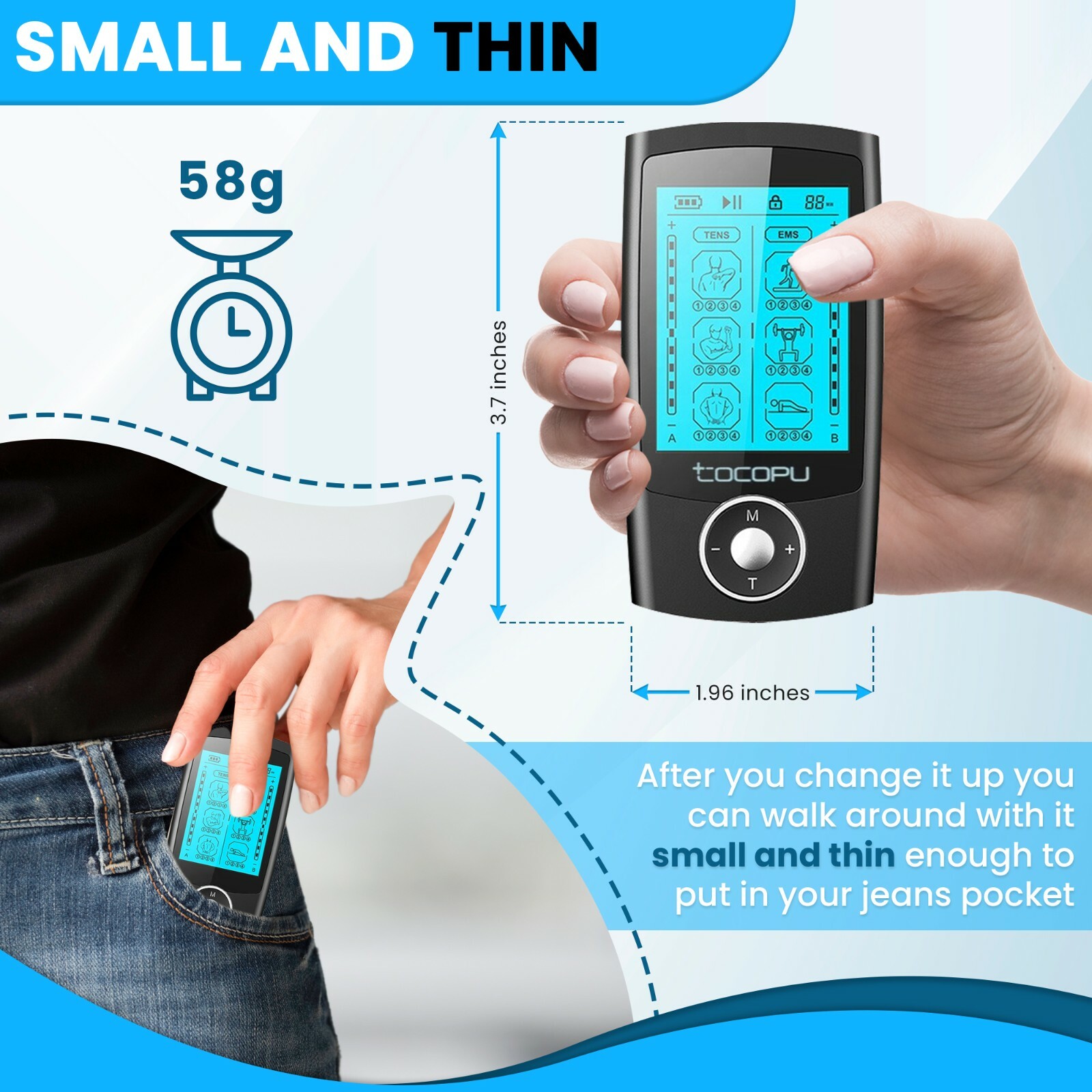 COCOPU 24 Modes Tens Unit Muscle Stimulator Machine Pulse Massager Pain Relief