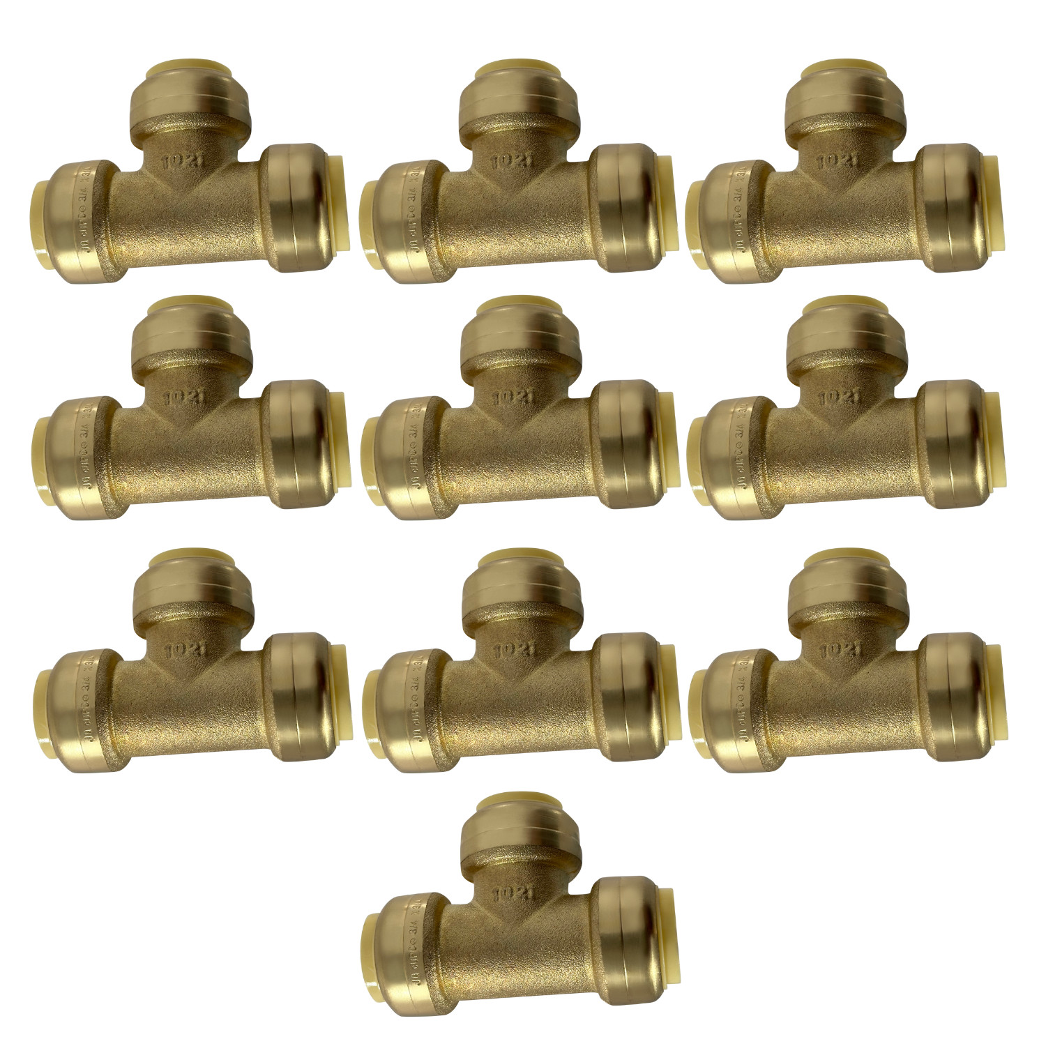 10 Pack XFITTING 3/4" Push Fit Tee, 3/4" Push to Connect Tee, Lead Free Brass