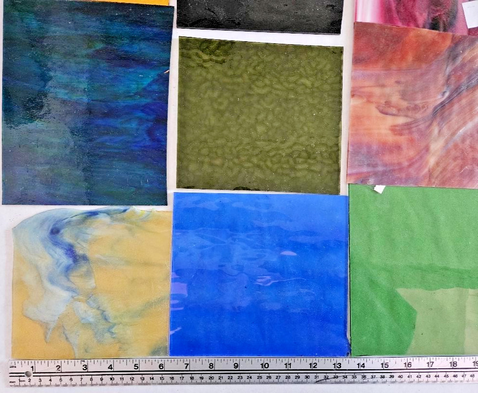 9 & 1/2 Pounds of Assorted Multicolor Stained-Glass Large Scraps/Sheets