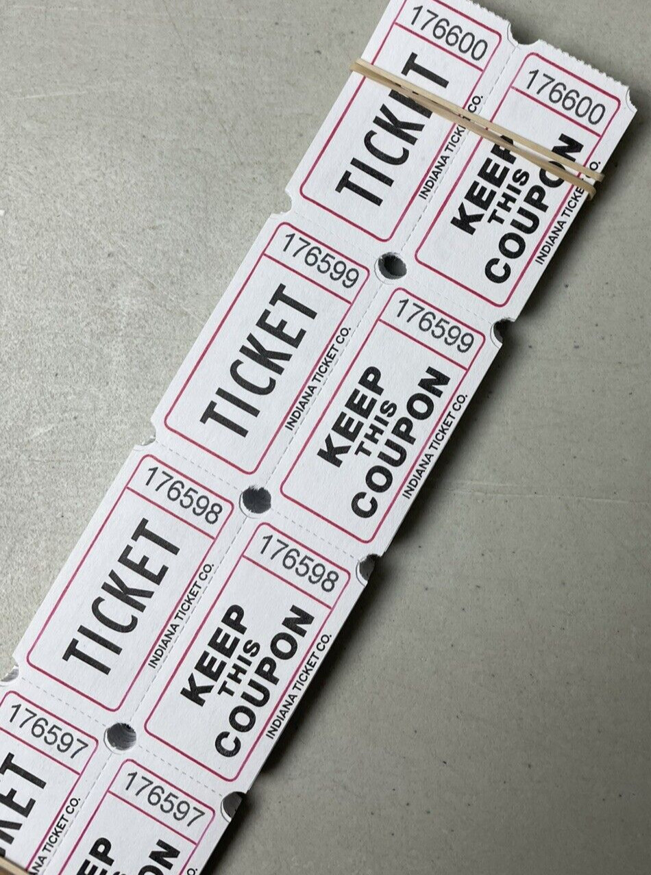 White Raffle Tickets Package of 500 Folded Flat Double Stub Split The Pot 50/50