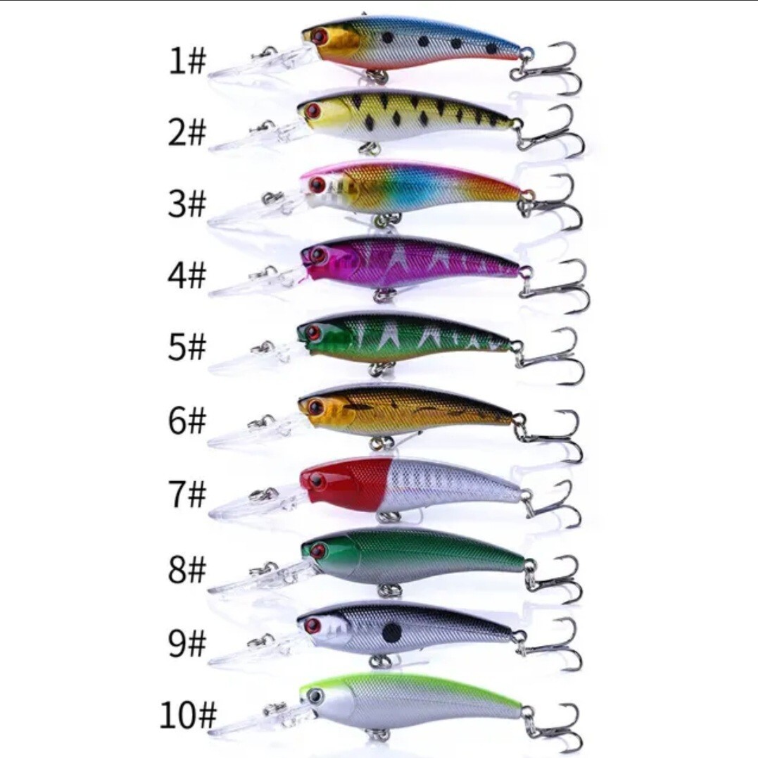Largemouth bass fishing lures wobbler minnow 10-pack lot crankbait tackle bait