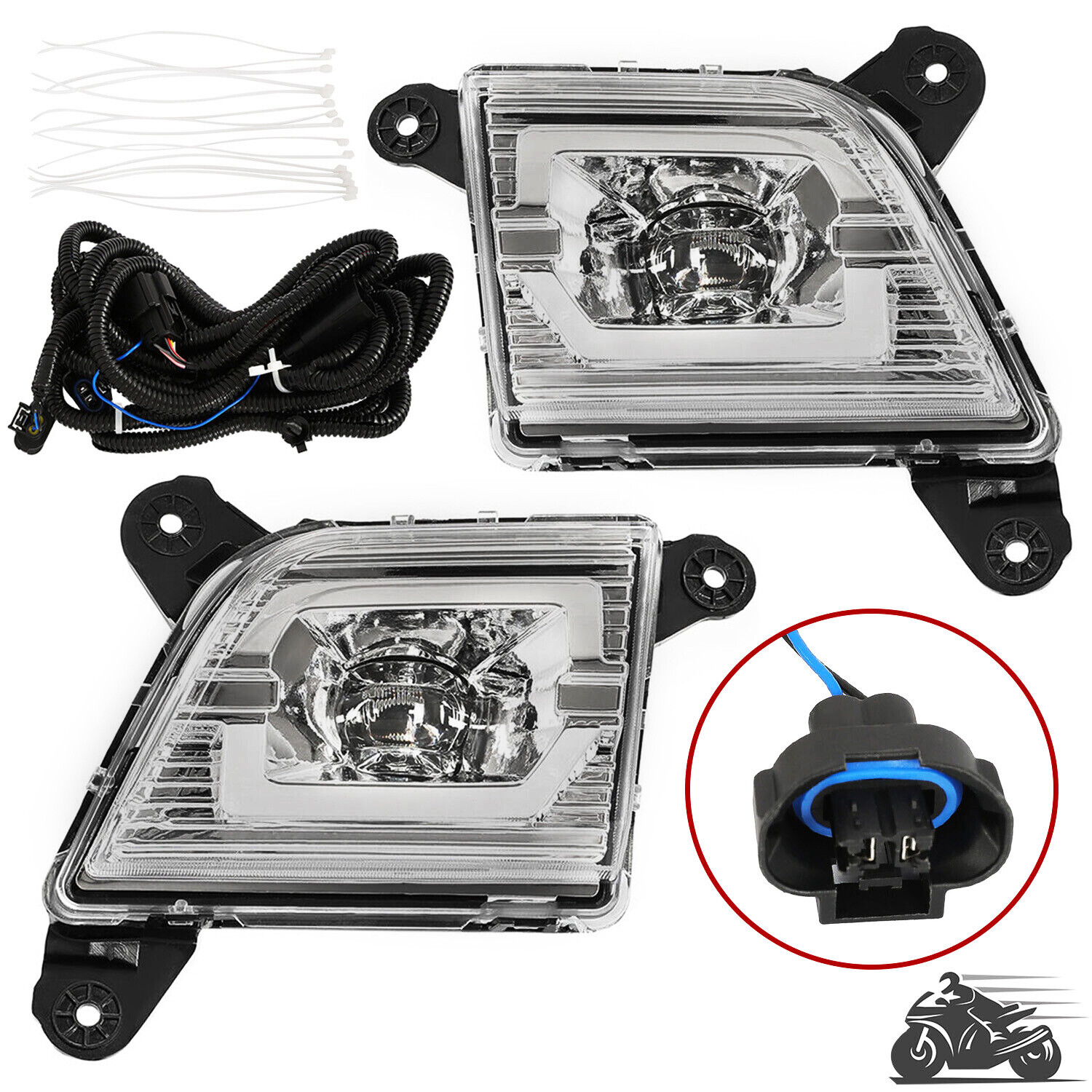 Pair Fog Lights Clear LED DRL w/ Wiring For 2019-2021 2022 Chevy Silverado 1500