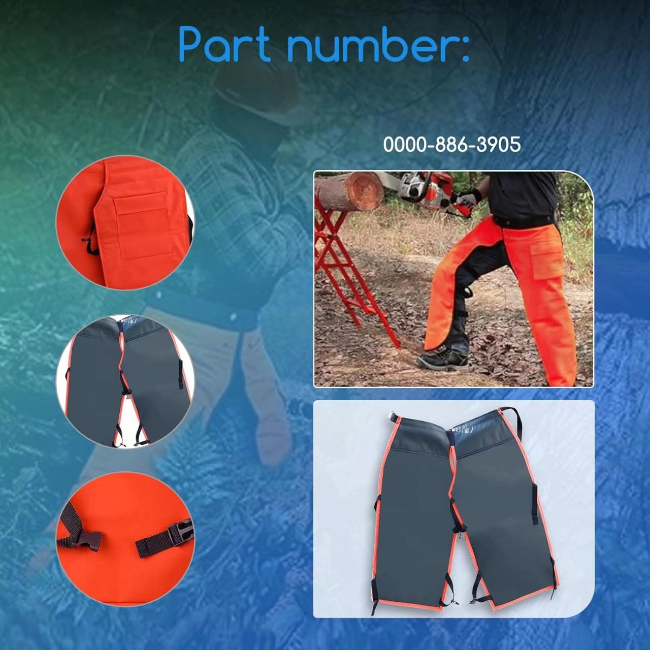 0000-886-3905 Chain Saw Protective Chaps-Orange For Men Waist:22-39in,Adjustable