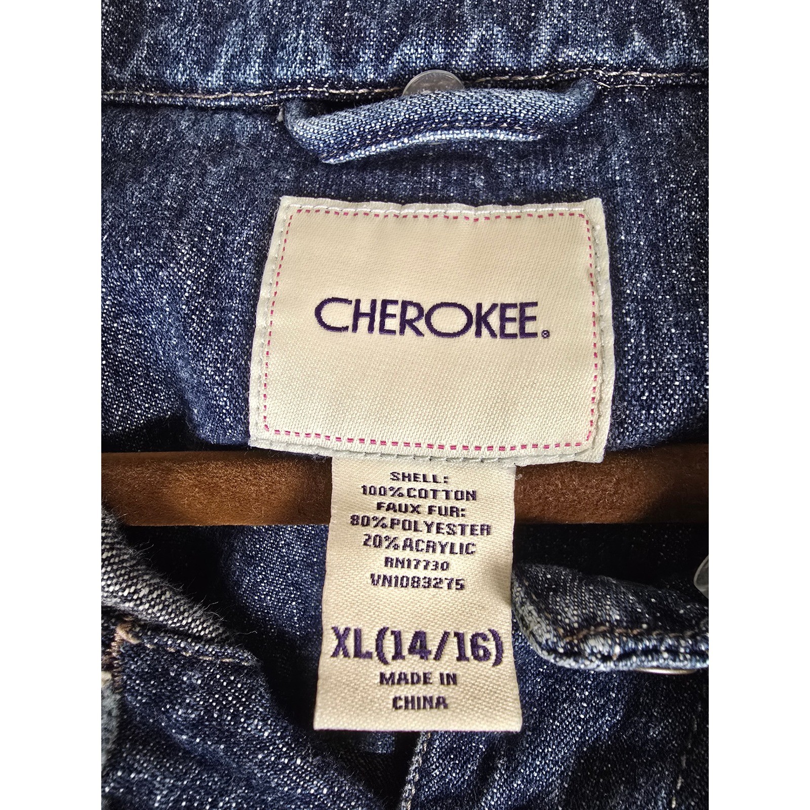 Cherokee Girls Denim Jacket Blue Button Front Trucker Style XL 14 16