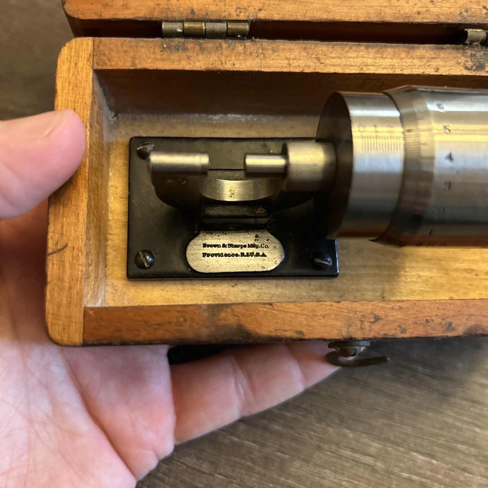 Vintage Brown & Sharpe Bench Micrometer with Wooden Box
