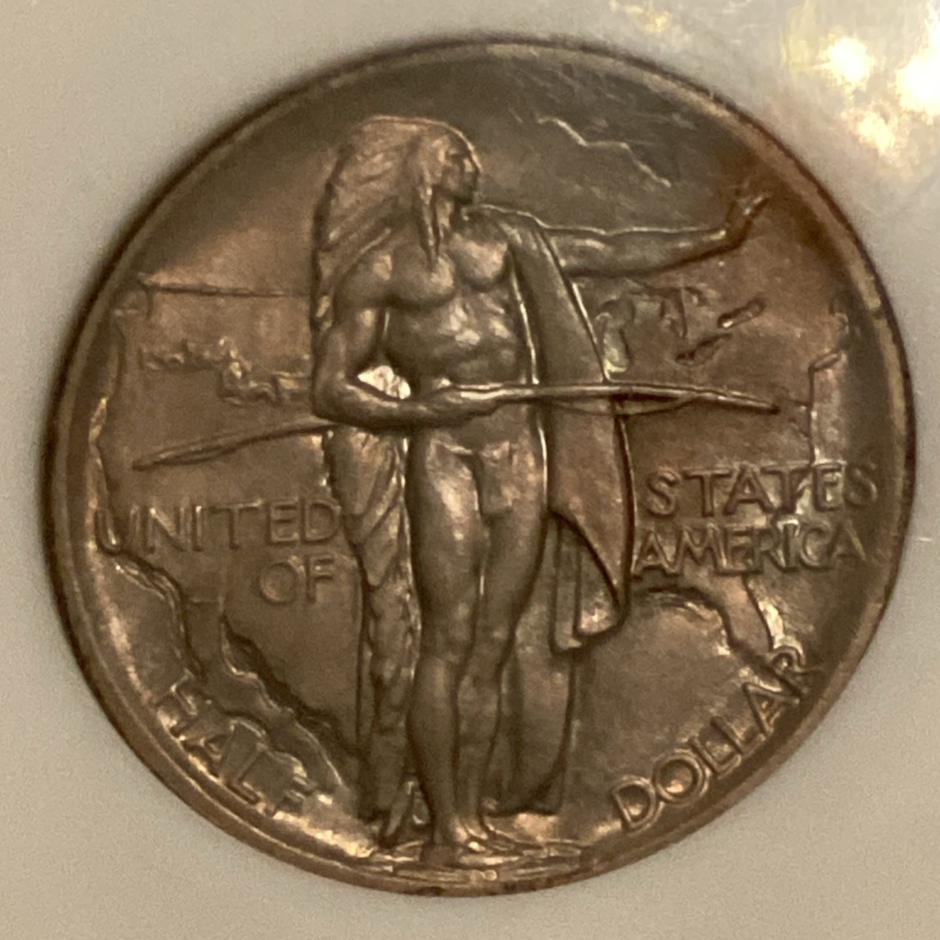 1936 NGC MS 65 OREGON TRAIL Silver Commemorative Toned Coin Fatty Holder