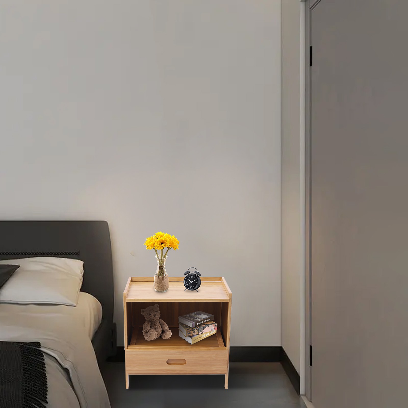 Modern Bedside Cabinet Nightstand Table Drawer Bamboo Bedroom Storage Furniture