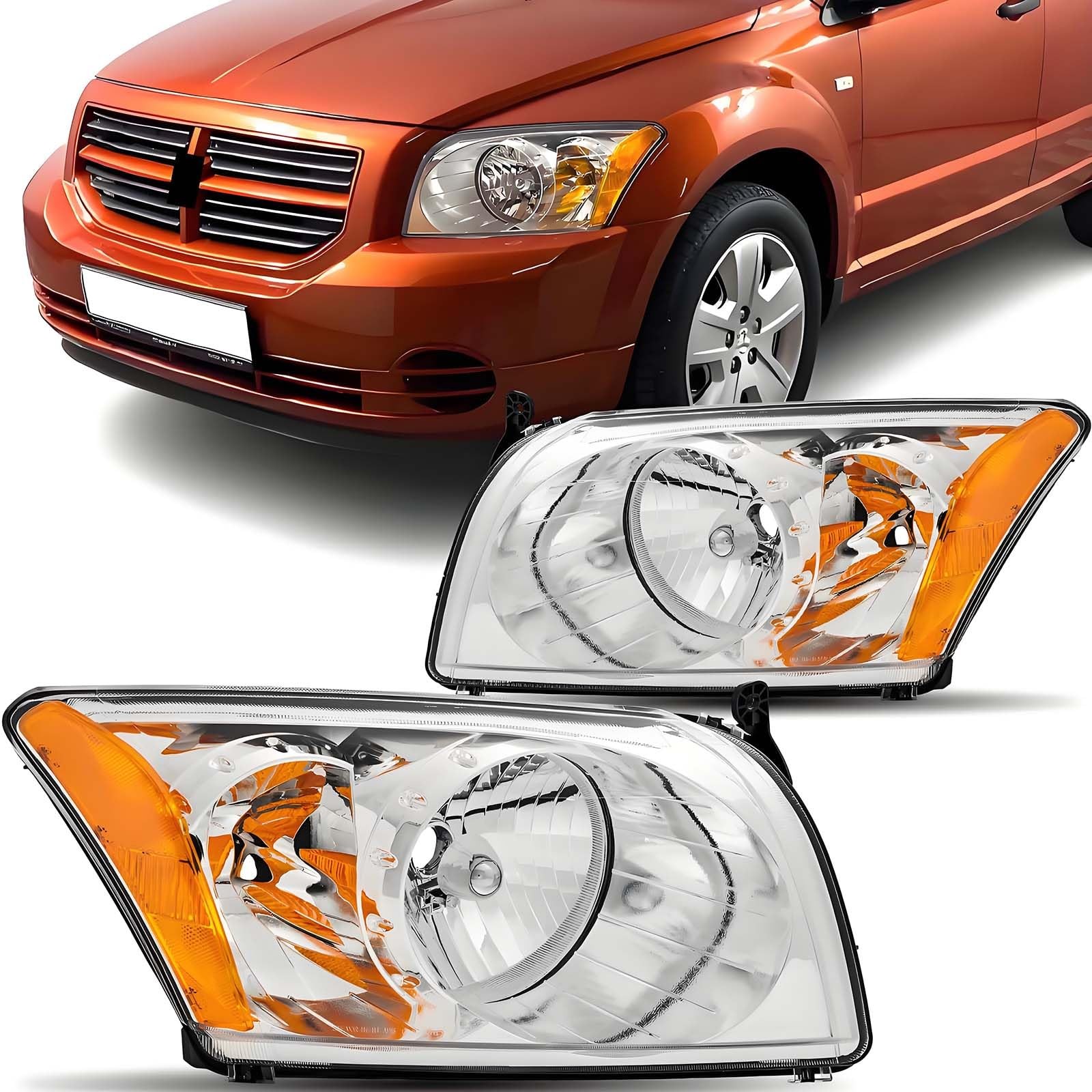 Headlights Assembly for 2007-12 Dodge Caliber R/T SXT SE Halogen Type Head Lamp