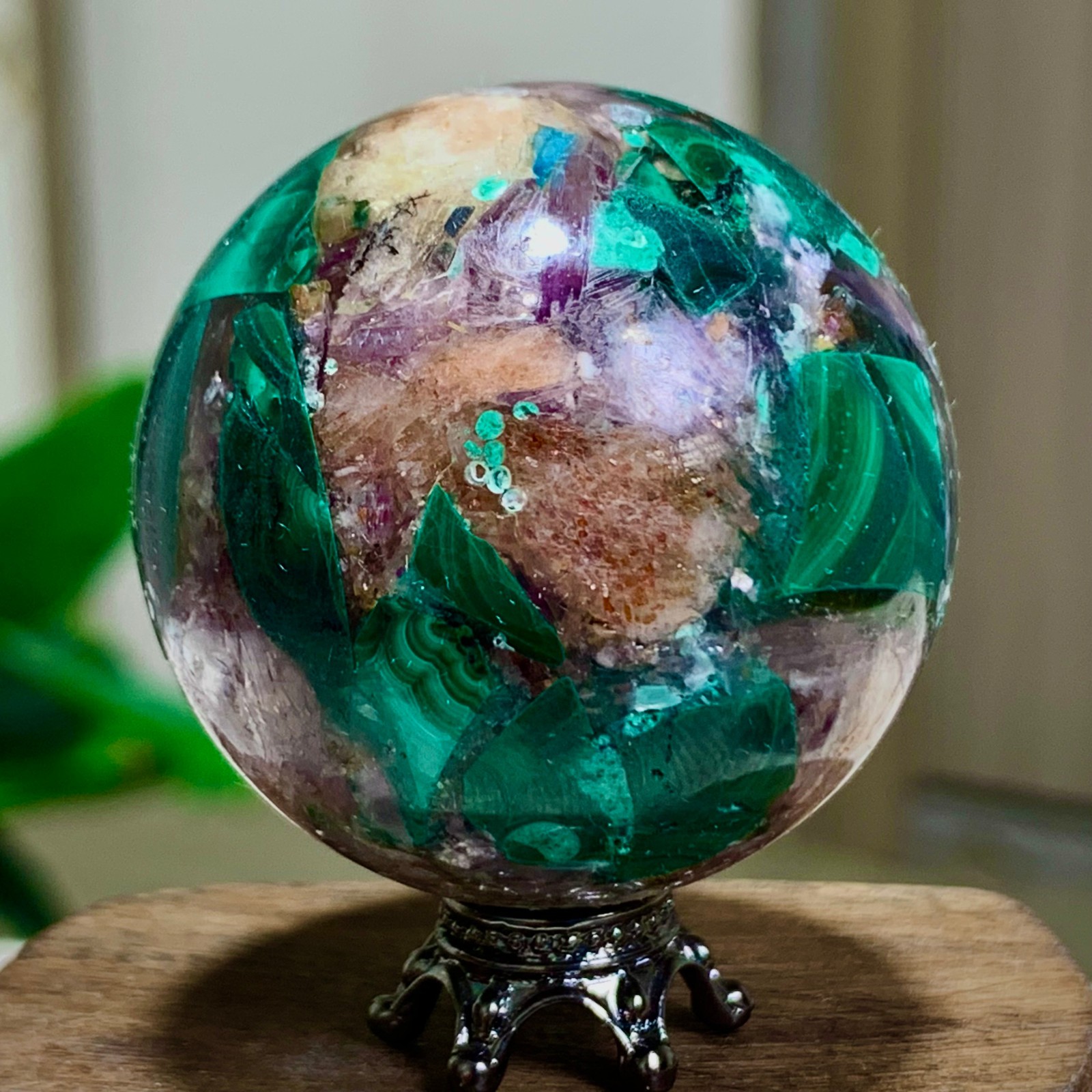 84G Newly discovered rare malachite purple mica symbiotic sphere restoration