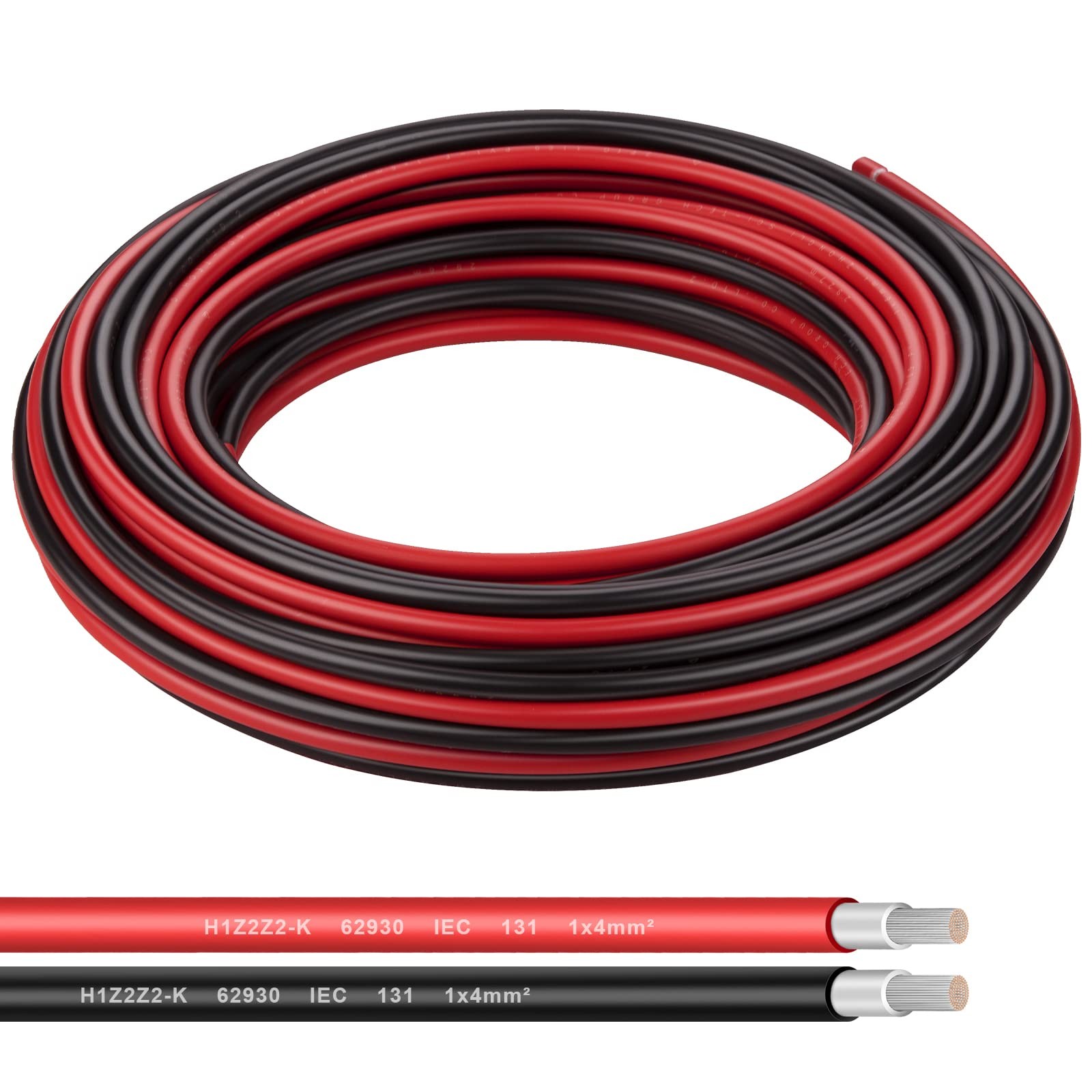 Shirbly 12AWG (4mm²) Tinned Copper PV Extension Cable 50FT 12AWG, Black & Red