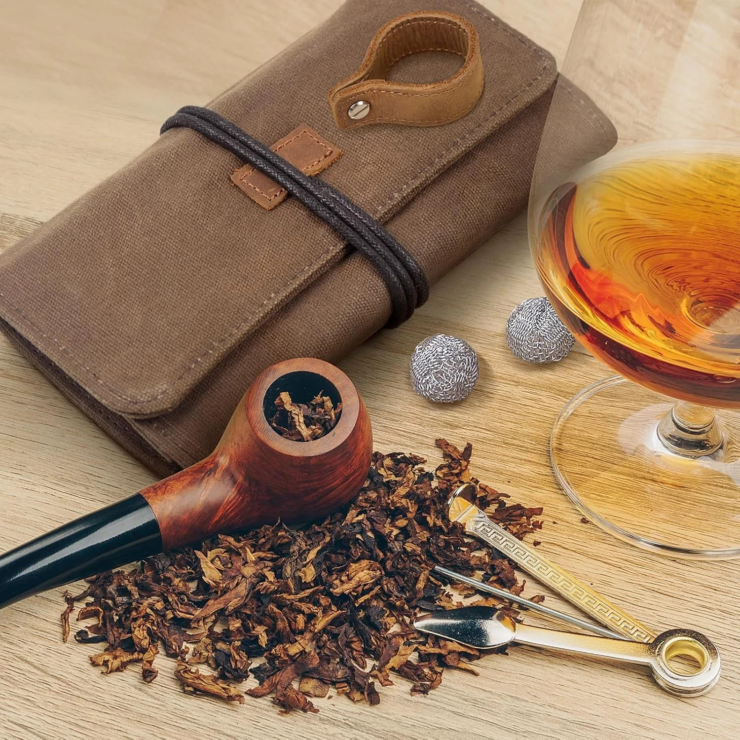 Waxed Canvas Tobacco Smoking Pipe Pouch with Leather Pipe Stand Travel Pipe Case