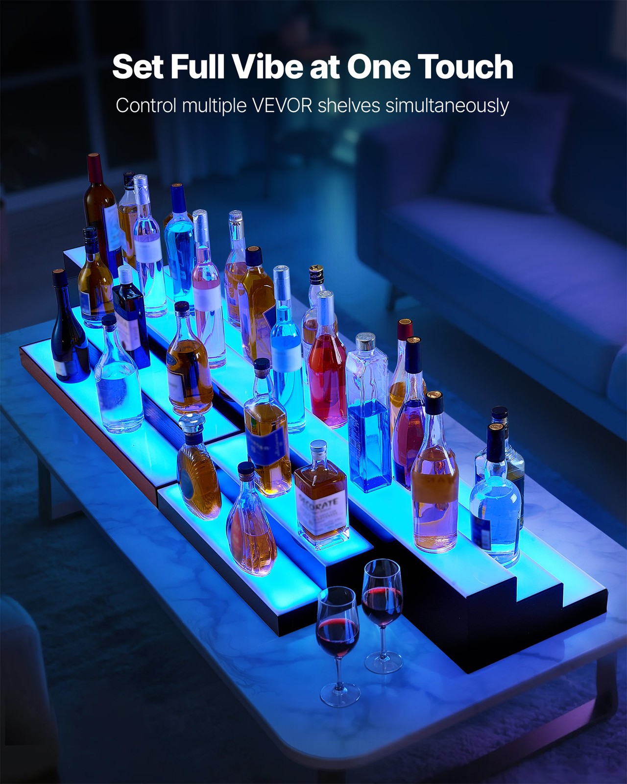 VEVOR LED Lighted Liquor Bottle Display 3 Tiers 20 Inches for 15 Bottles