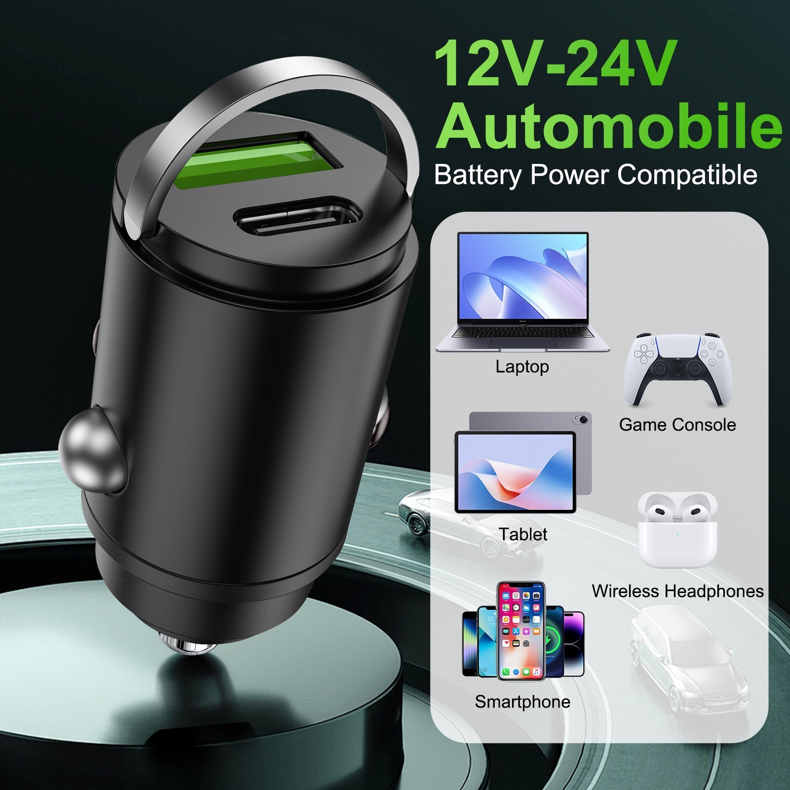 60W Fast Car Charger 2-in1 Cigarette Lighter Adapter W/ USB for Phones Cars