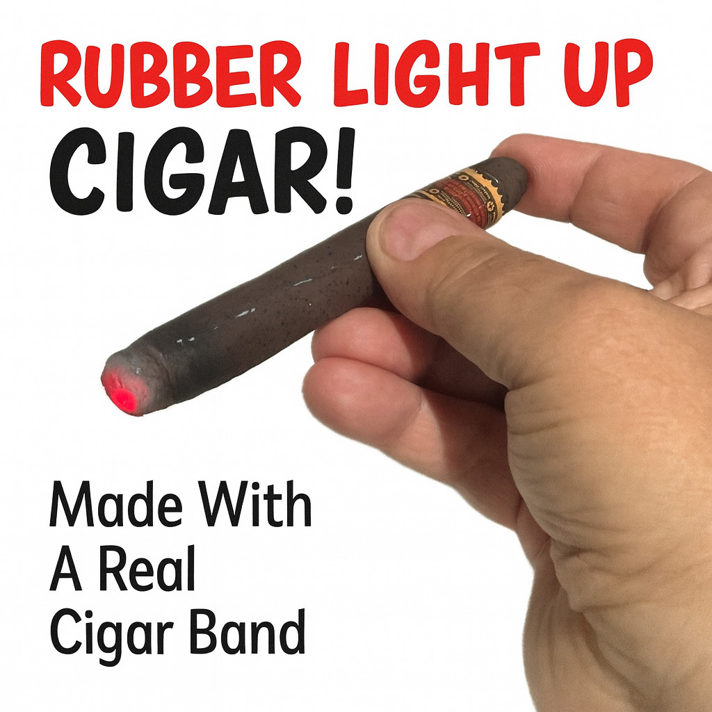 LIGHT UP RUBBER CIGAR + Real Band Fake Red Ash D Joke Prank Magic Trick LED Prop