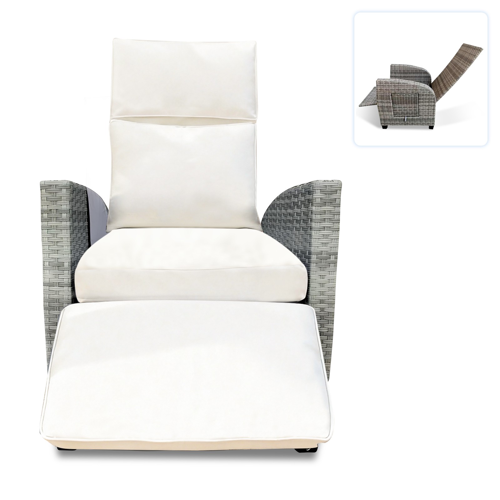 Outdoor Recliner, Patio Recliner Chair with Flip-up Table, Adjustable Backrest