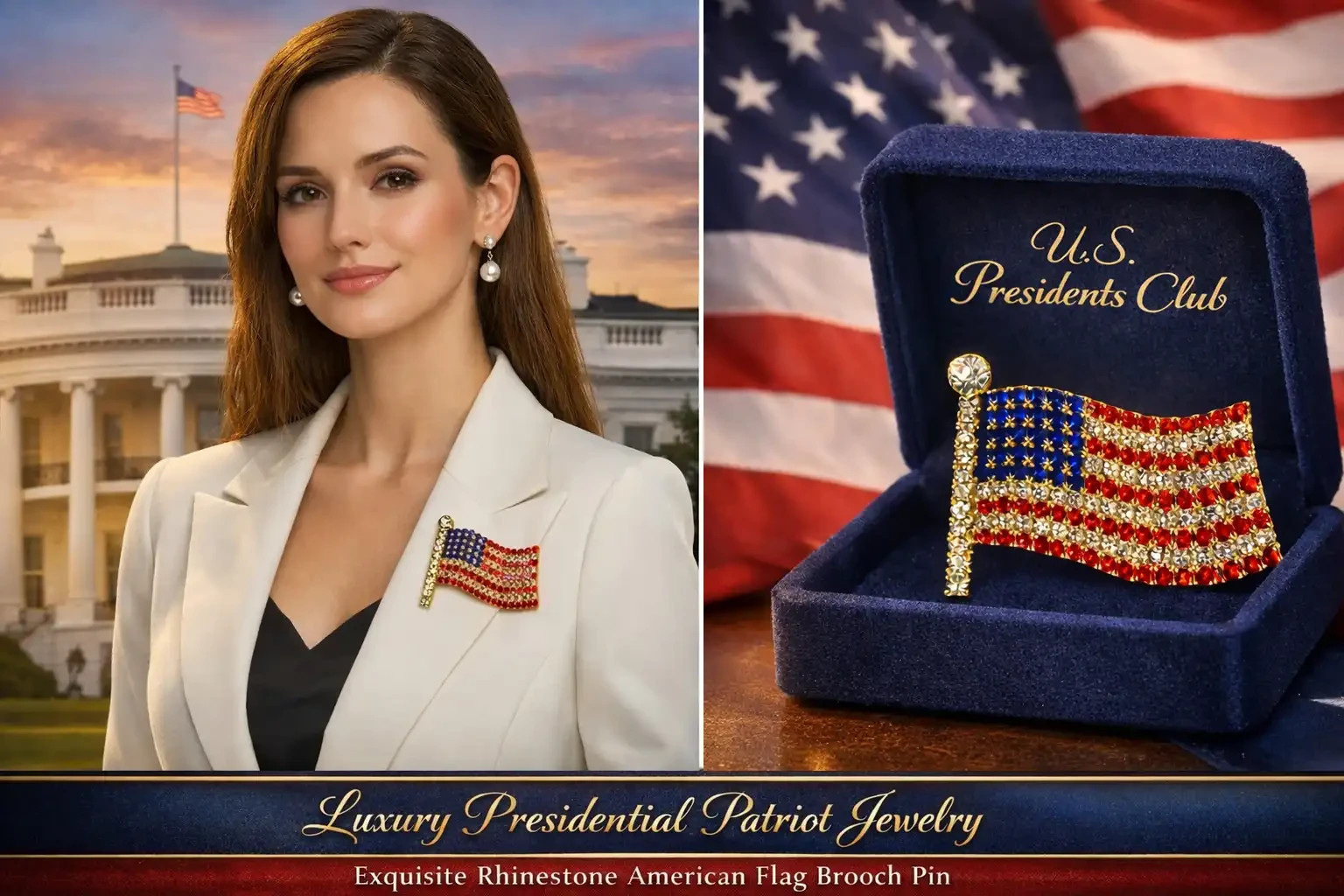 Luxury American Flag Lapel Pin Rhinestone Patriotic Brooch USA Flag Jewelry
