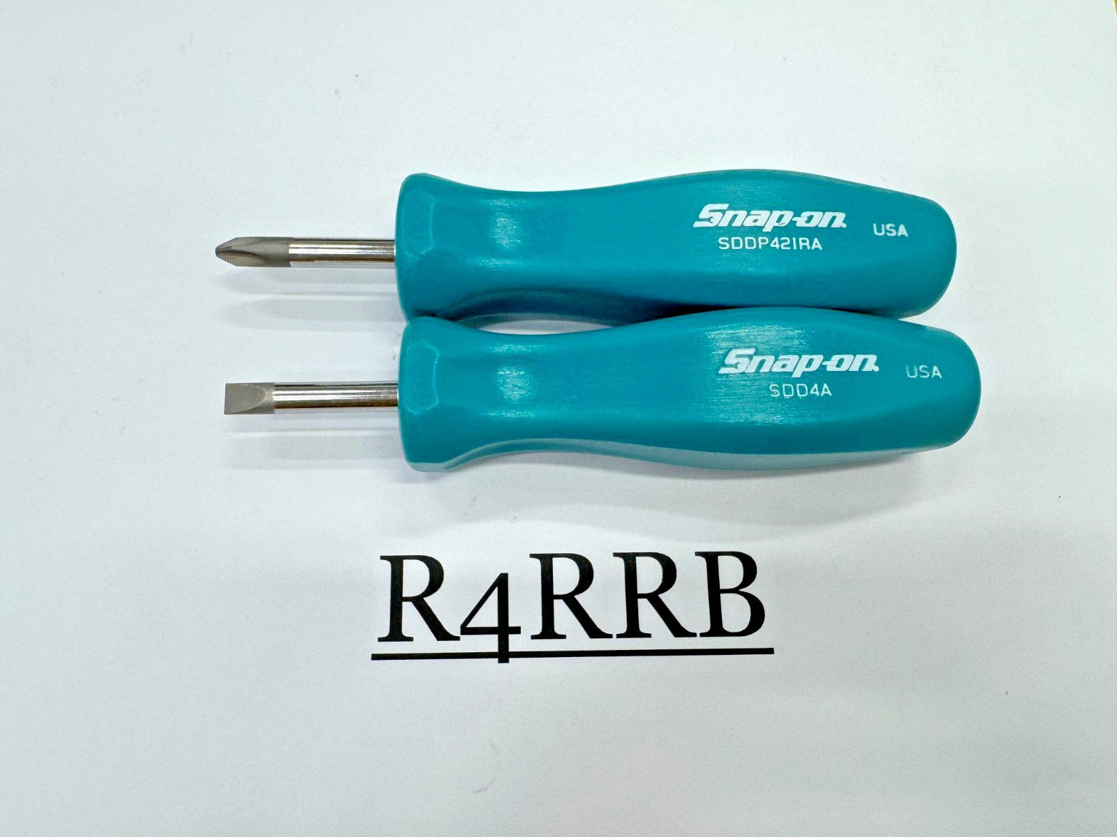 Snap-on Tools USA RARE TEAL 2pc Hard Standard Handle Stubby Screwdriver Set