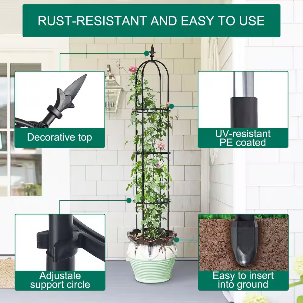 5.7 Ft Garden Obelisk Trellis ; Lightweight Rustproof Plastic Coated Metal Tall