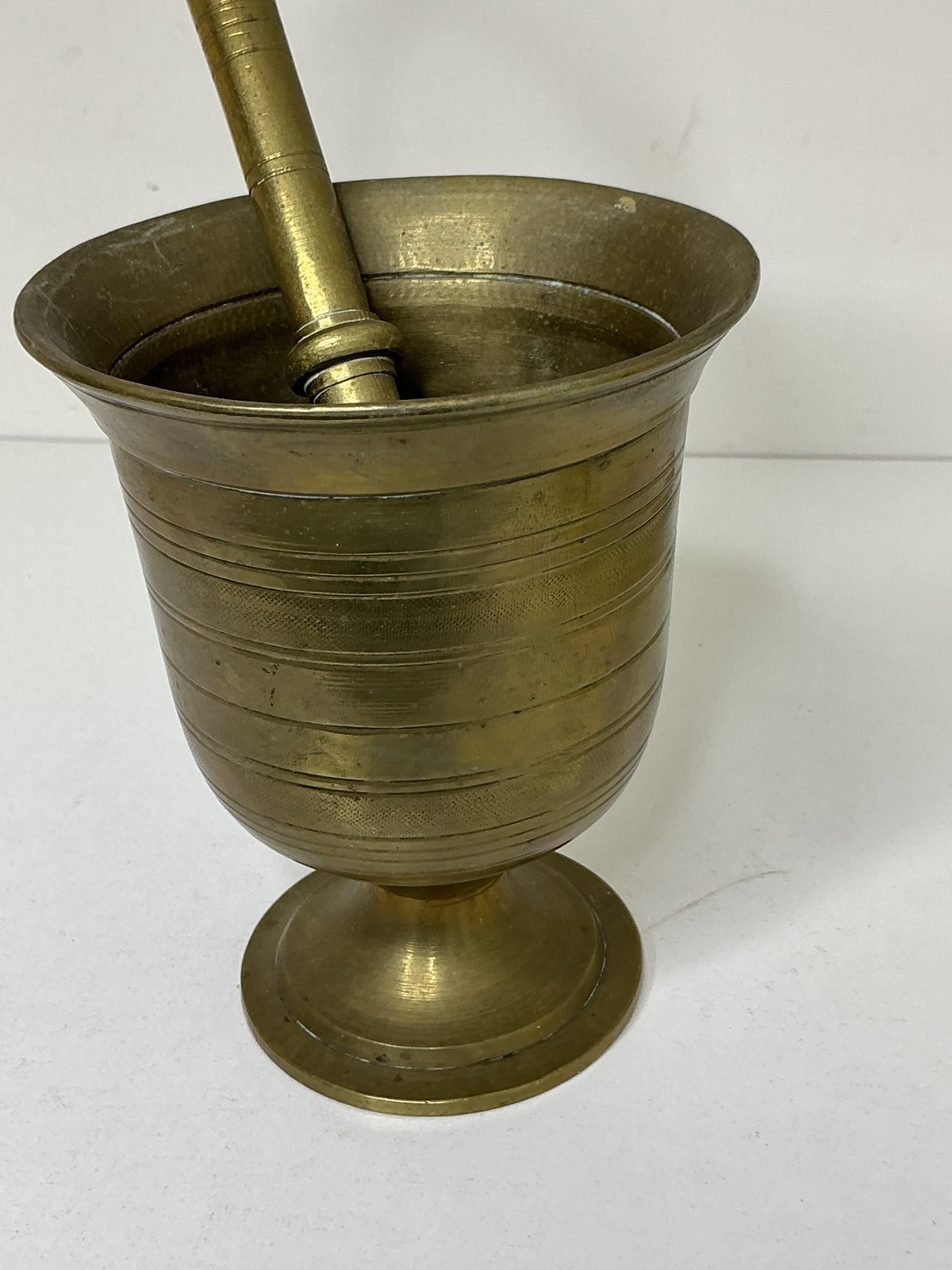 Vintage Solid Brass Mortar And Pestle Tall Footed Cup Apothecary Decor Pharmacy