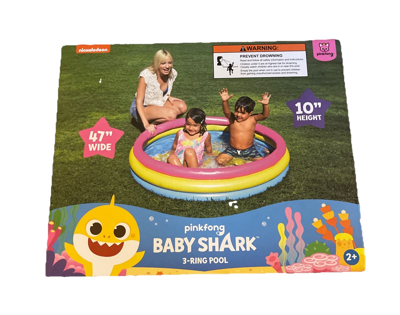 Baby Shark 3-Ring Inflatable Swimming Pool 47" Wide & 10" Height for Summer Play