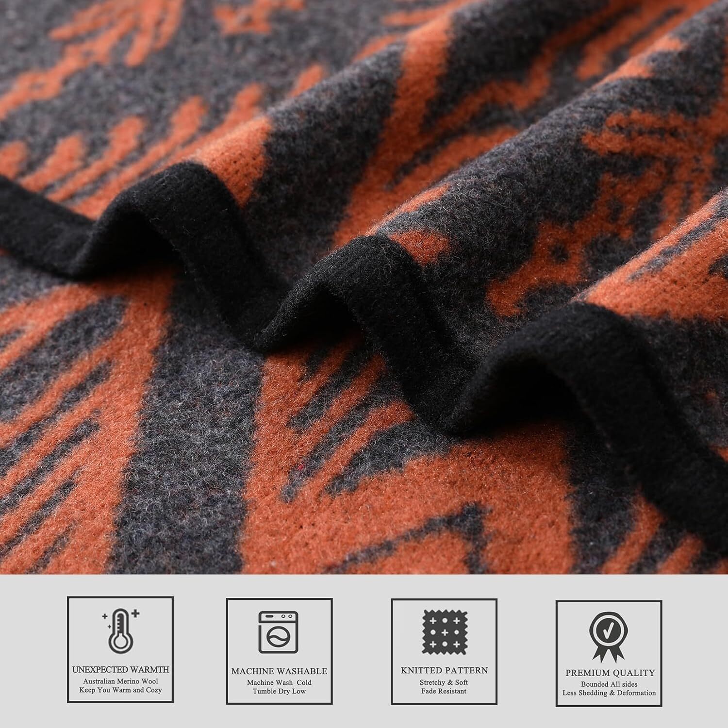 Merino Wool Blanket - 4 lbs Warm, Thick, Washable, Large 87" x63" Throw Outdoors