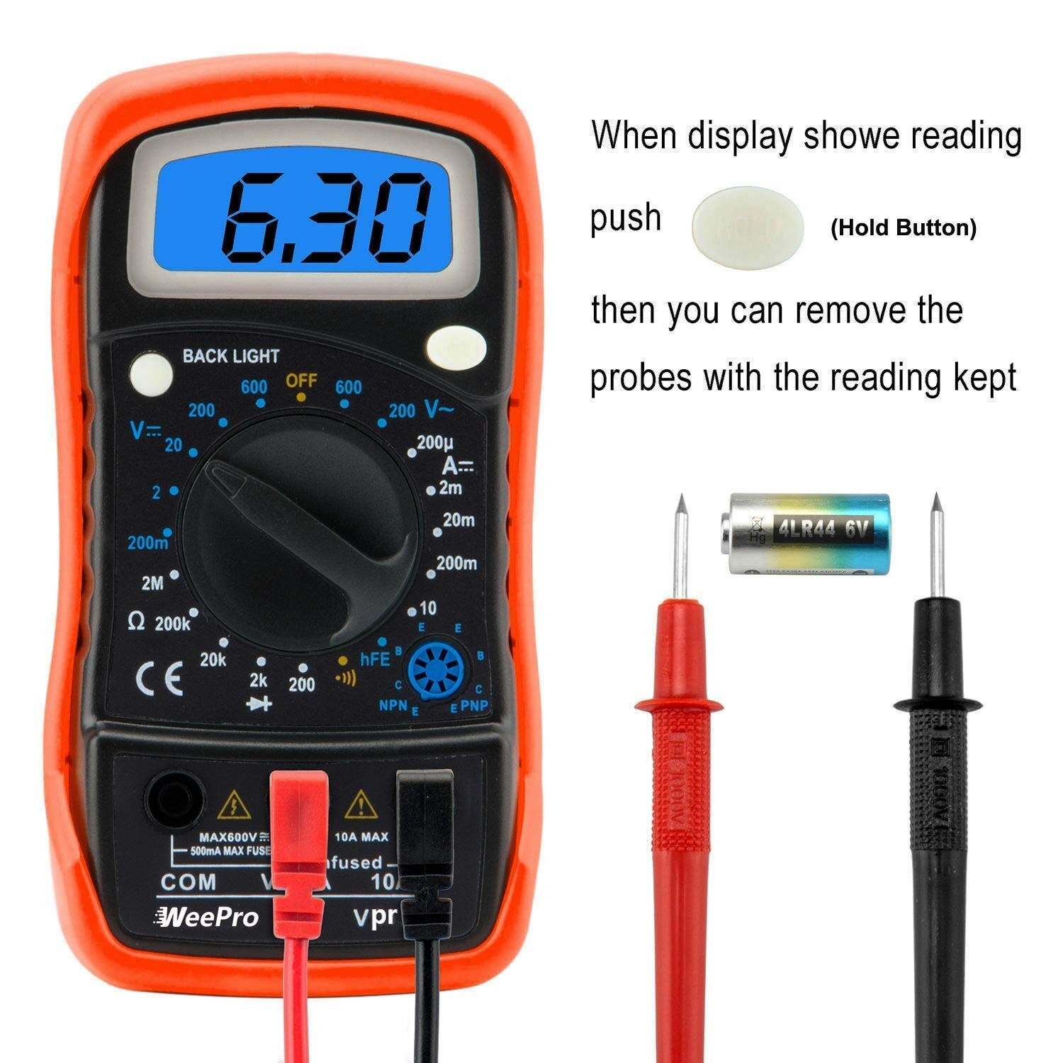 WeePro Vpro850L Digital Multimeter DC AC Voltmeter, Ohm Volt Amp Test Meter, US