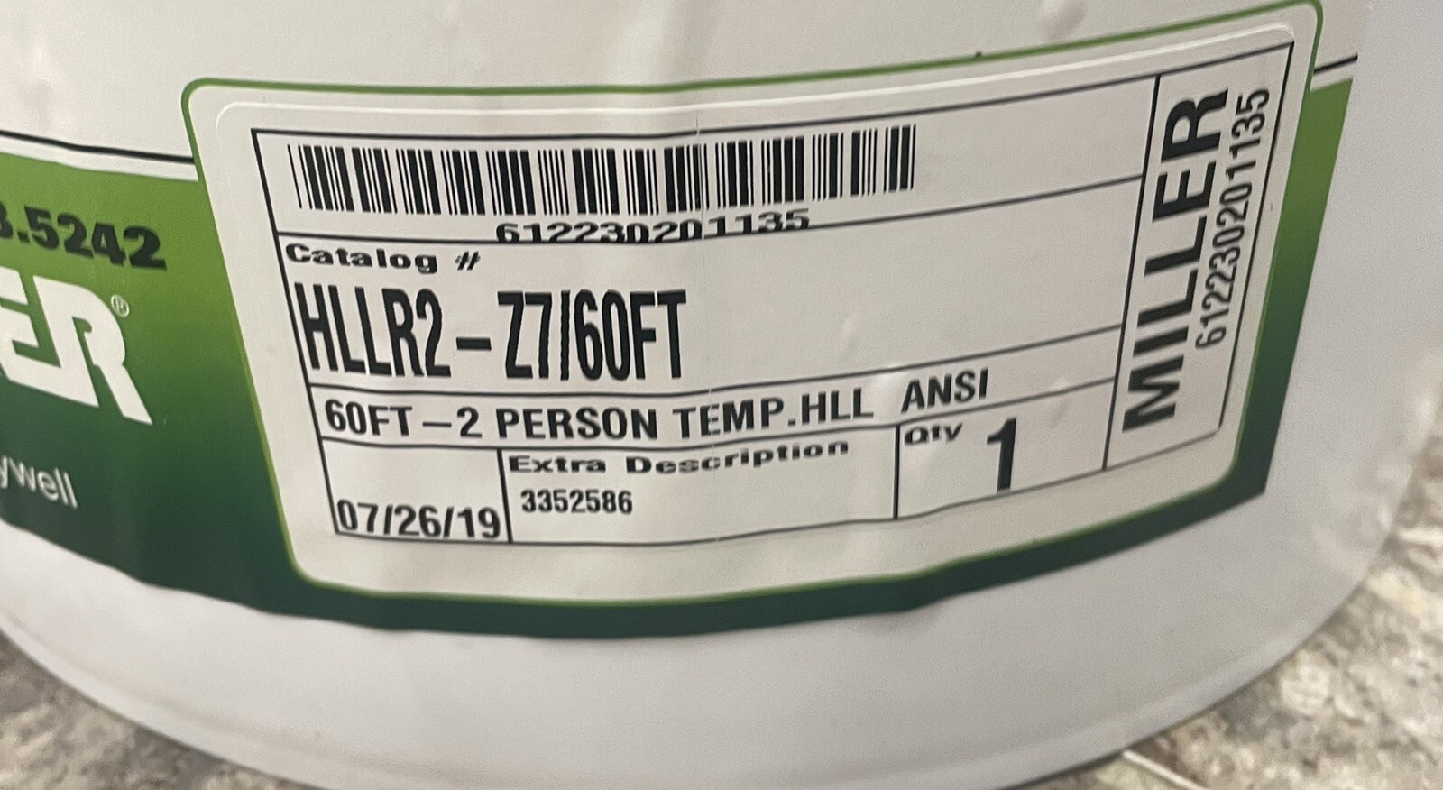 Miller HLLR2-Z7/60FT Horizontal Lifeline Honeywell Techline 60ft HLLR2/60FT Kit