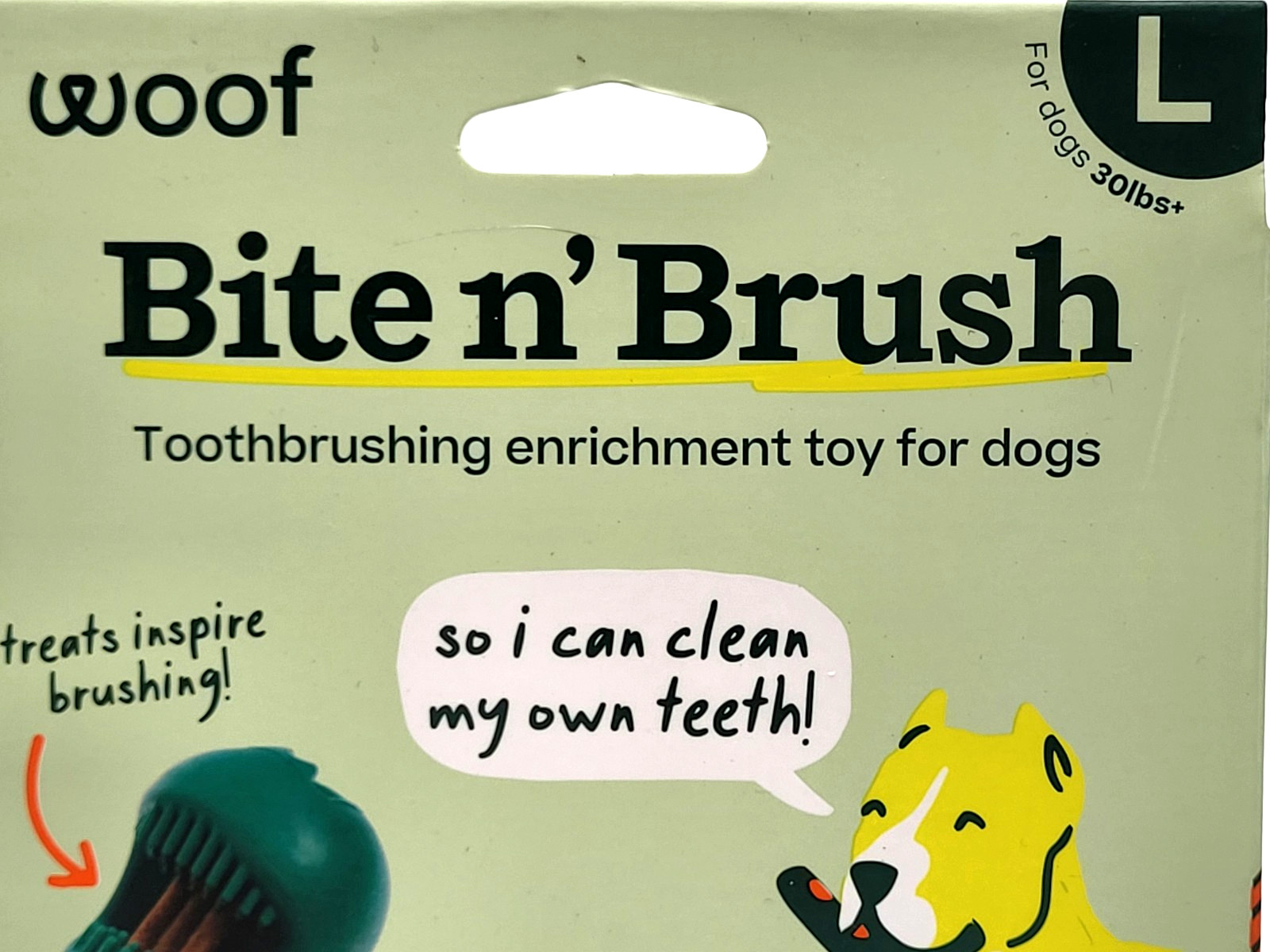 Woof Bite n' Brush Large Treat Holder Toothbrush Tough Non Toxic For Dogs 7.5"