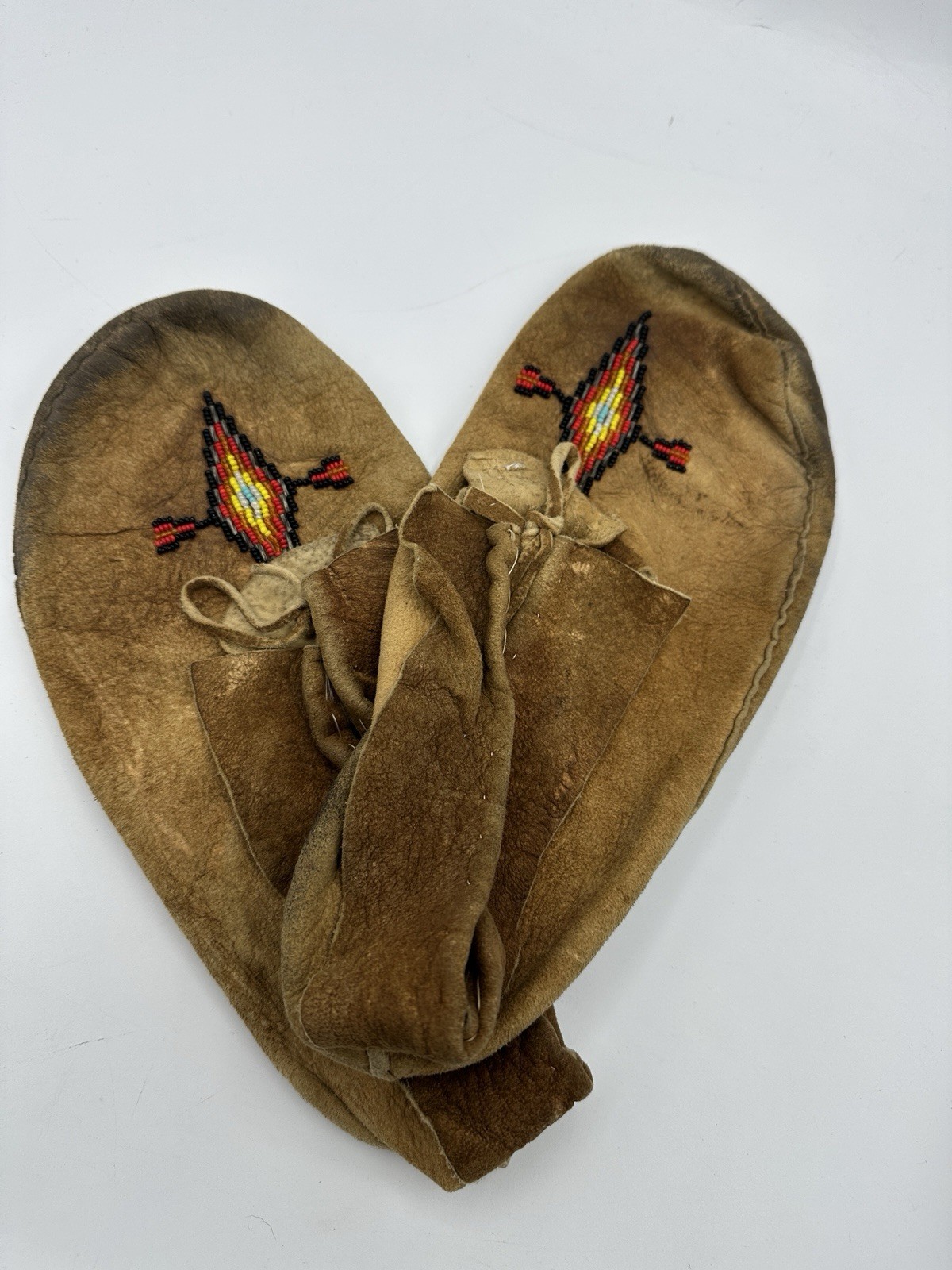 Vintage Beaded Leather Moccasins Handmade Native American Style Brown Shoes