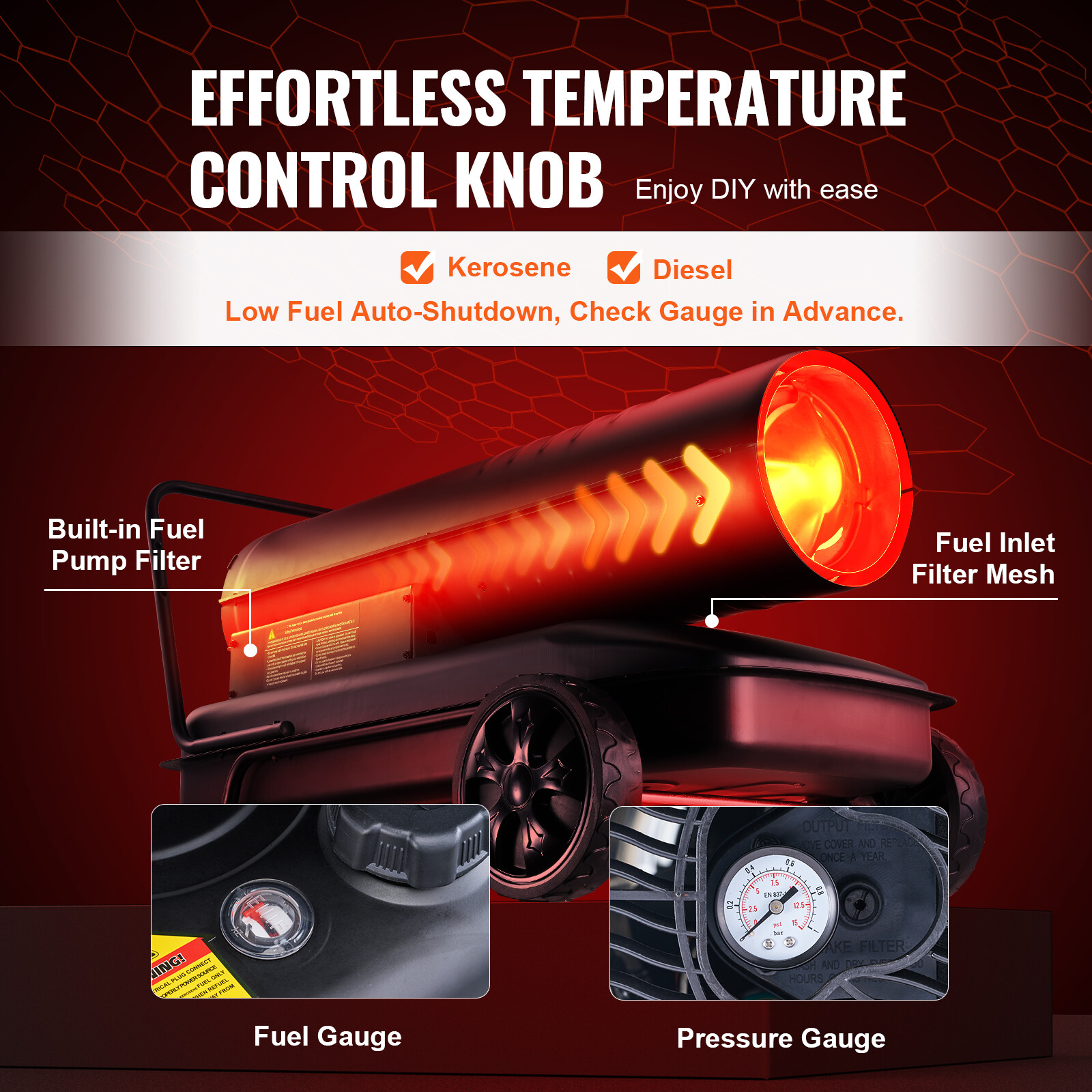 VEVOR Portable Kerosene Forced Air Heater 175000 BTU Indoor Outdoor 13.2gal Tank