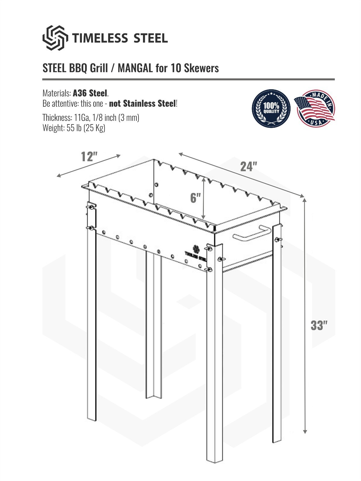 Heavy-duty BBQ Grill / MANGAL 11 Ga (3mm)