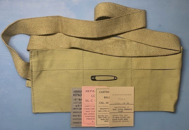 EARLY WWII  KHAKI REPLICA BANDOLEER FOR THE M1903A3  (5 RD) OR M1 GARAND  (8 RD)
