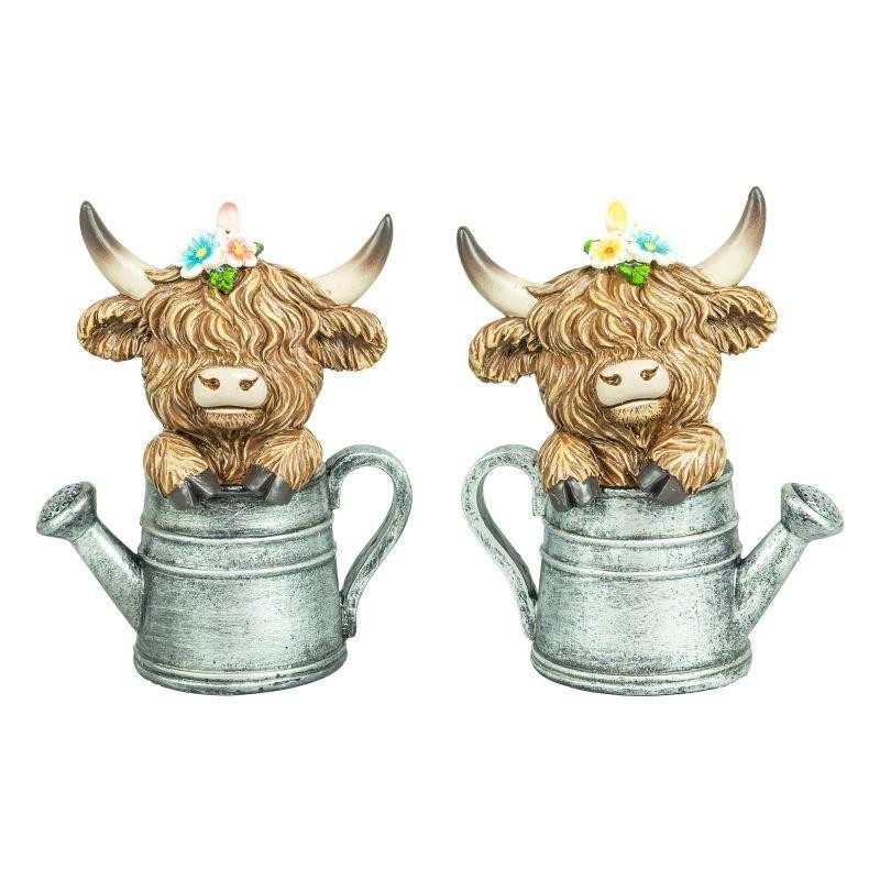 Highland Coo Cow Watering Can Garden Pair Resin Tabletop Hannas Handiworks