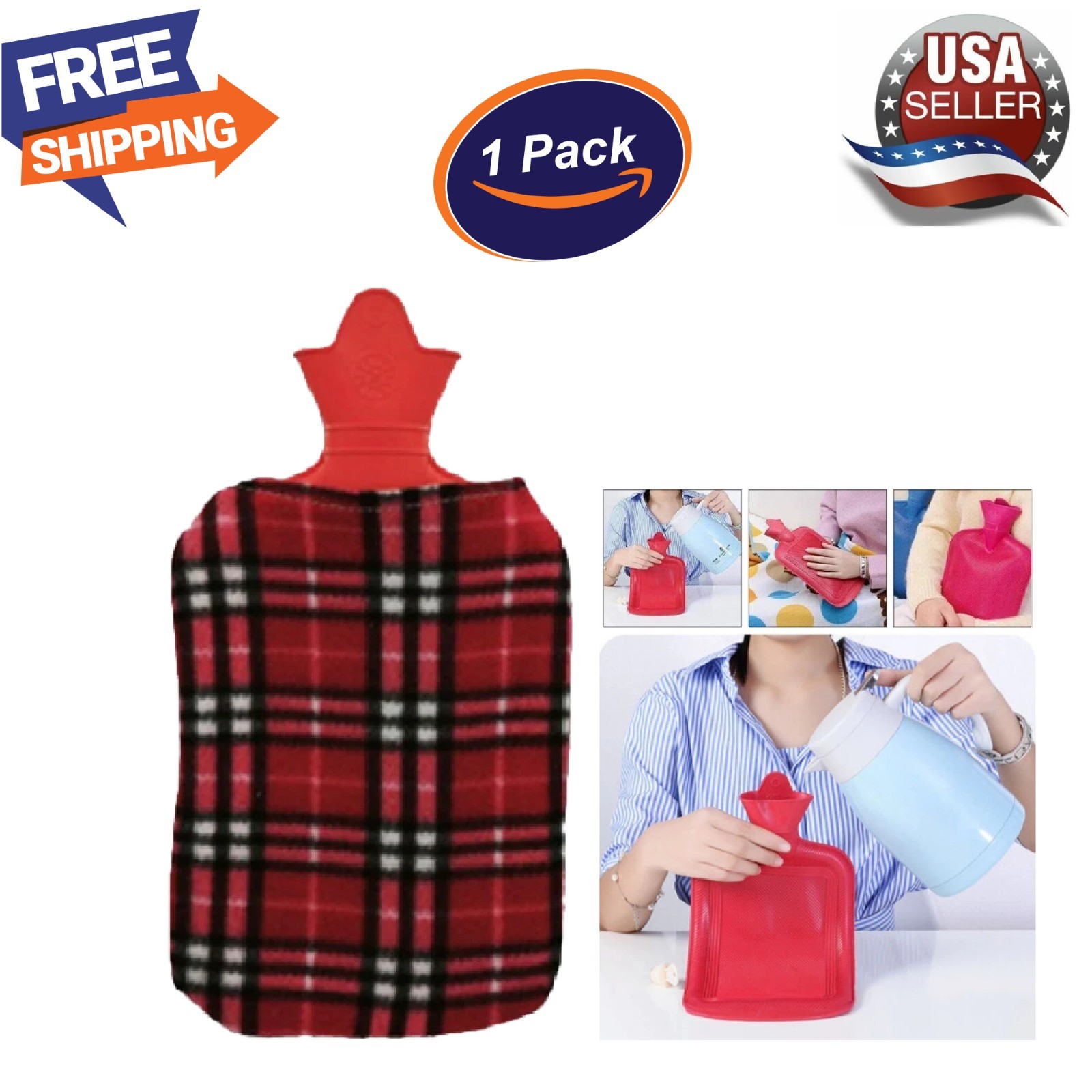 Hot Water Bottle with Plush Cover Rubber Bag For Warm Therapy 2000ml (Pack of 1)