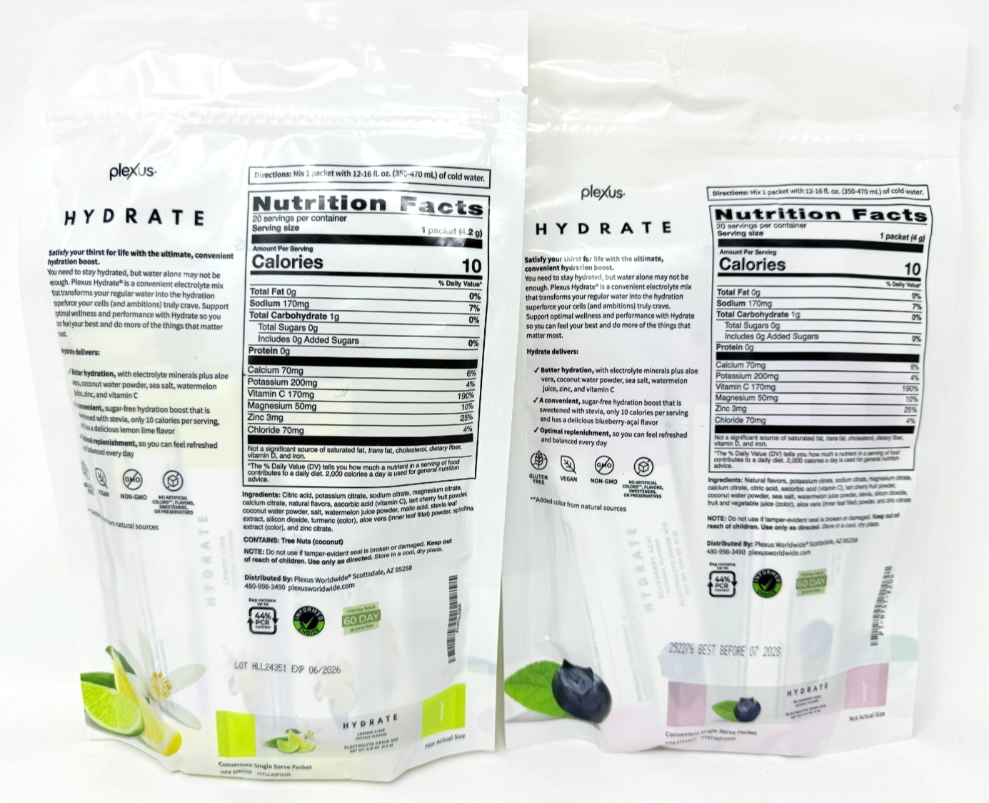 Plexus HYDRATE Electrolyte Hydration Drink Mix Packets Lemon Lime Blueberry Acai