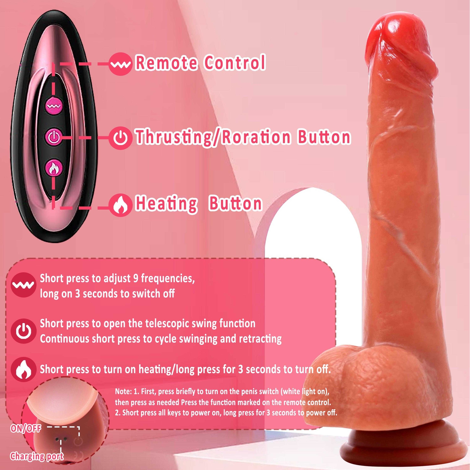 Thrusting Anal Butt Plug Dildo Vibrator Prostate Massager Sex Toys for Men Women