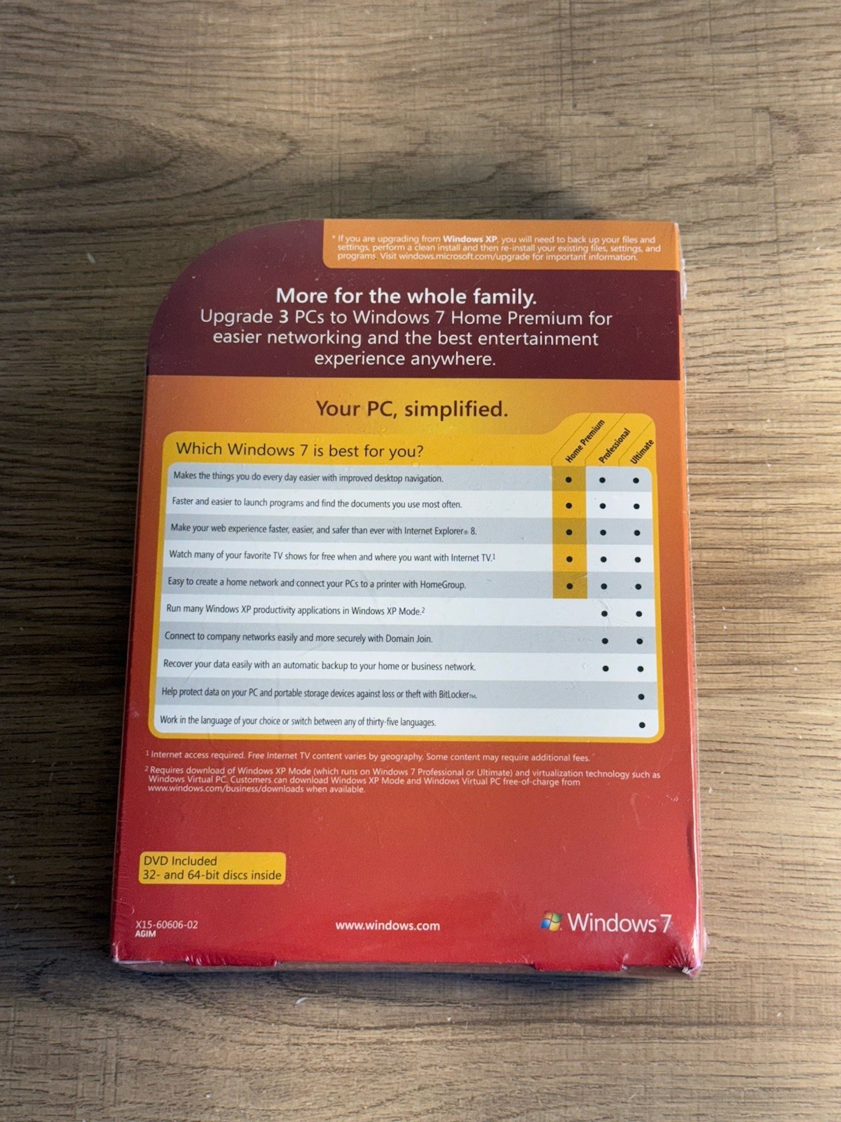 Microsoft Windows 7 Home Premium Upgrade Vista Family Pack 3 PCs NIB 32 64 bit