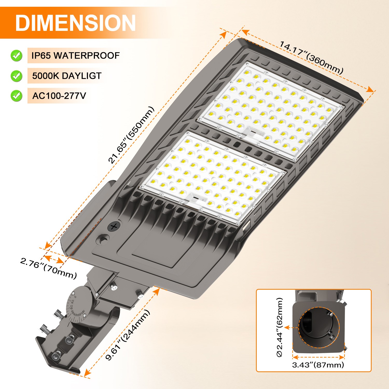 320W LED Parking Lot Light with Dusk-to-Dawn Photocell Commercial Street Lights